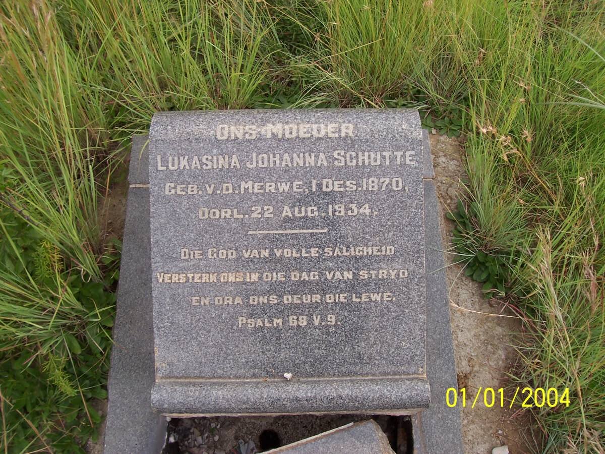 SCHUTTE Lukasina Johanna nee VAN DER MERWE 1870-1934