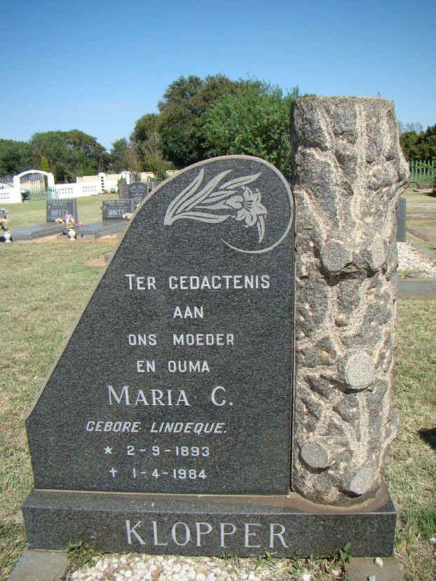 KLOPPER Maria C. nee LINDEQUE 1893-1984