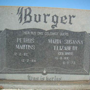 BURGER Petrus Martins 1882-1944 &amp; Maria Susanna Elizabeth BRITS 1889-1973