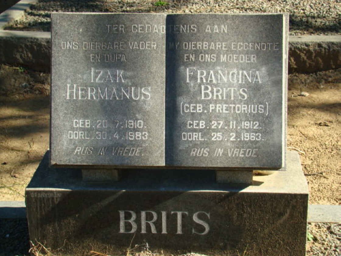 BRITS Izak Hermanus 1910-1983 &amp; Francina PRETORIUS 1912-1963