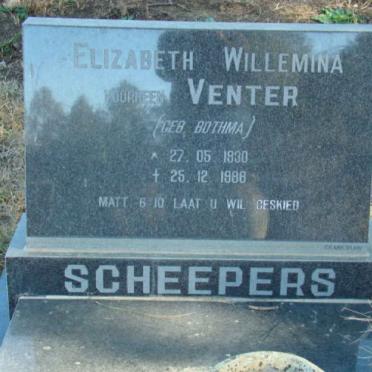 SCHEEPERS Elizabeth Willemina voorheen VENTER nee BOTHMA 1930-1988