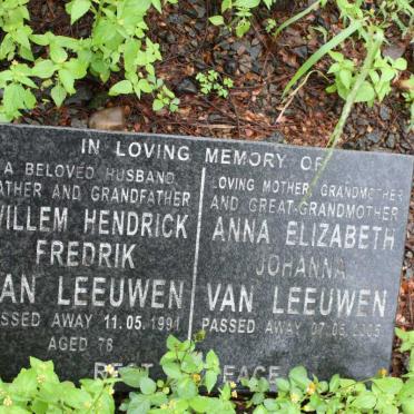 LEEUWEN Willem Hendrick Fredrik, van -1991 &amp; Anna Elizabeth Johanna  -2005