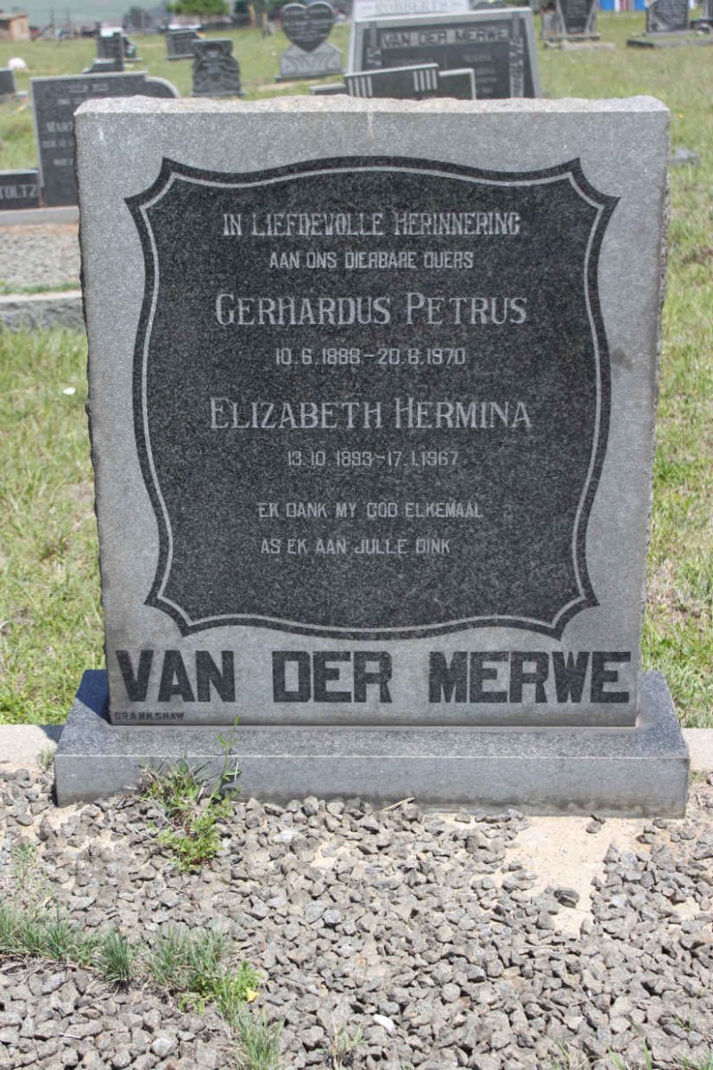 MERWE Gerhardus Petrus, van der 1888-1970 &amp; Elizabeth Hermina 1893-1967