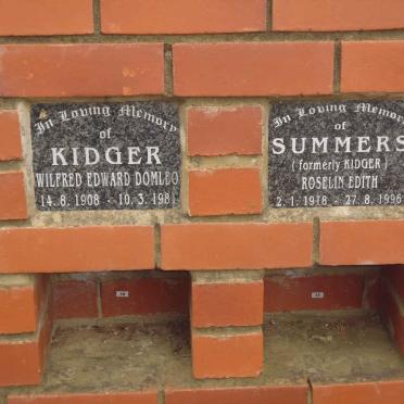 KIDGER Wilfred Edward Domleo 1908-1981 :: SUMMERS Roselin Edith formerly KIDGER 1918-1996