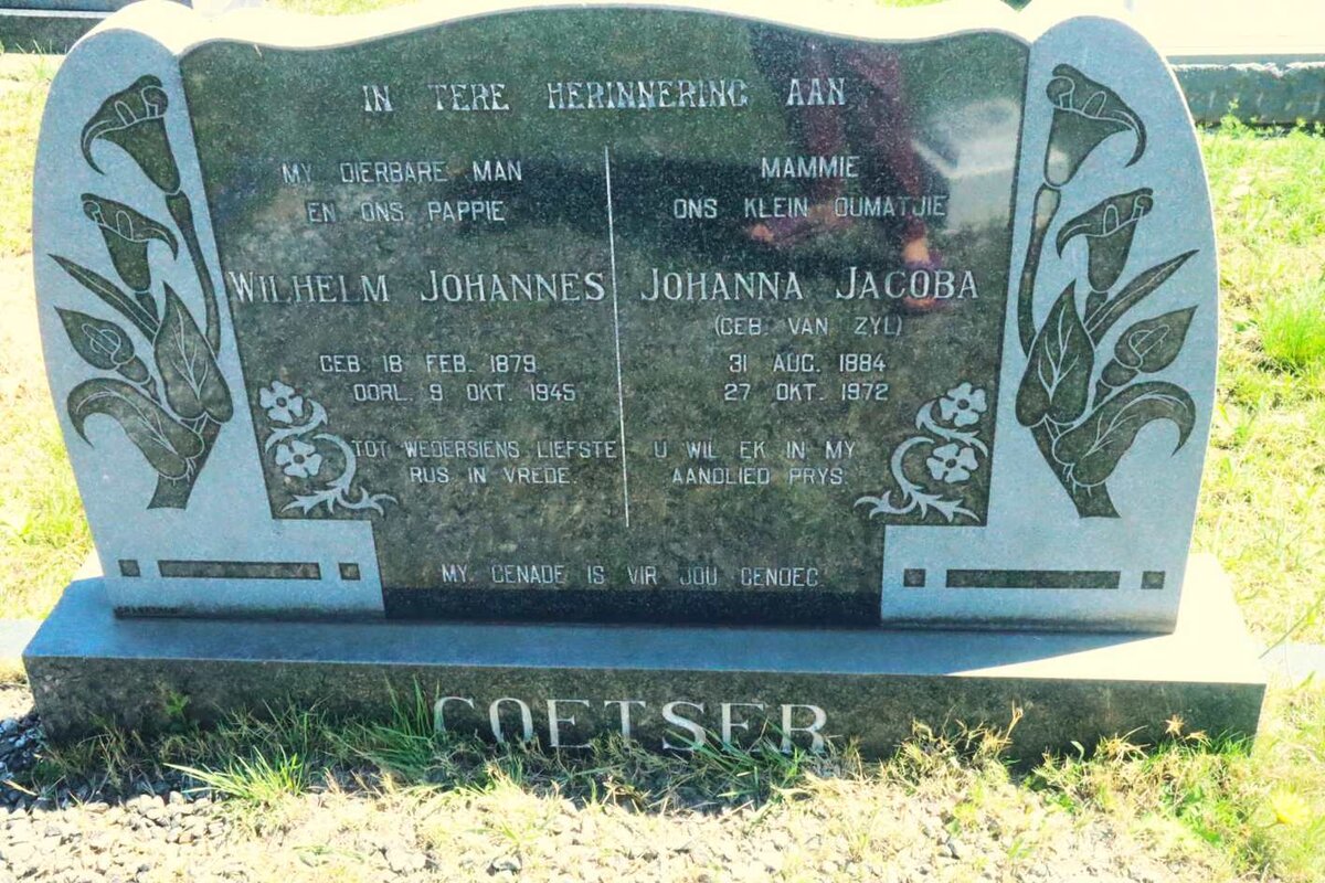 COETSER Wilhelm Johannes 1879-1945 &amp; Johanna Jacoba VAN ZYL 1884-1972