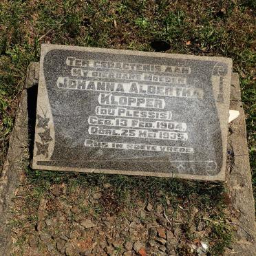 KLOPPER Johanna Albertha nee DU PLESSIS 1904-1935