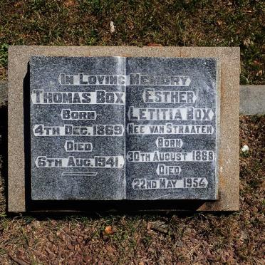 BOX Thomas 1869-1941 &amp; Esther Letitia VAN STRAATEN 1868-1954