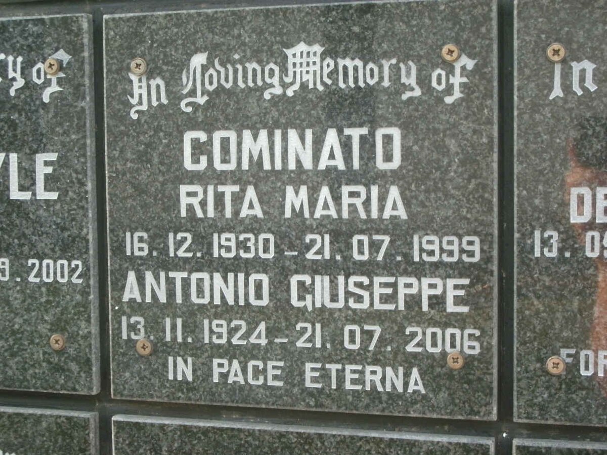 COMINATO Antonio Giuseppe 1924-2006 &amp; Rita Maria 1930-1999
