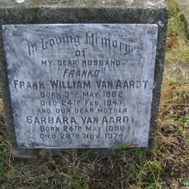 AARDT Frank William, van 1882-1947 &amp; Barbara 1898-1974