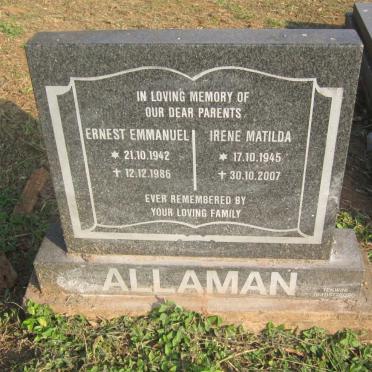 ALLAMAN Ernest Emmanuel 1942-1986 &amp; Irene Matilda 1945-2007