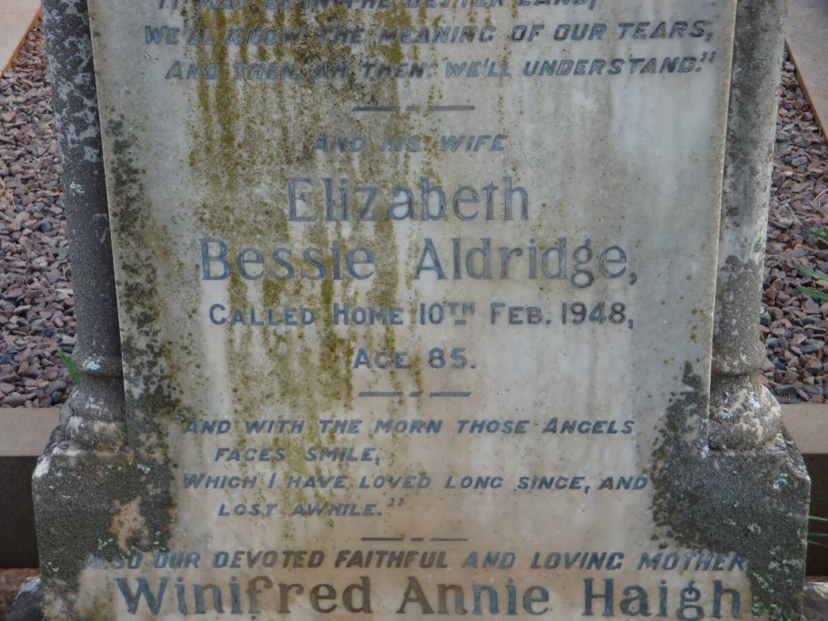 ALDRIDGE Thomas Henry -1925 &amp; Elizabeth Bessie -1948