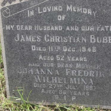 BUBB James Christian -1948 &amp; Johanna Fredrika Wilhelmina -1987