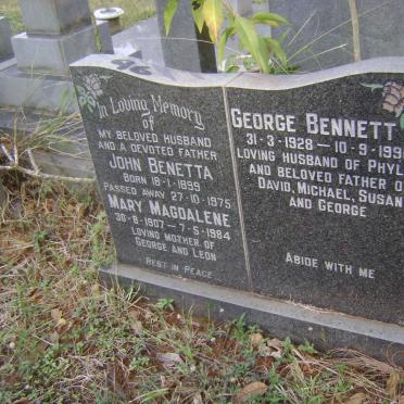 BENETTA John 1899-1975 &amp; Mary Magdalene 1907-1984 :: BENNETT George 1928-1990