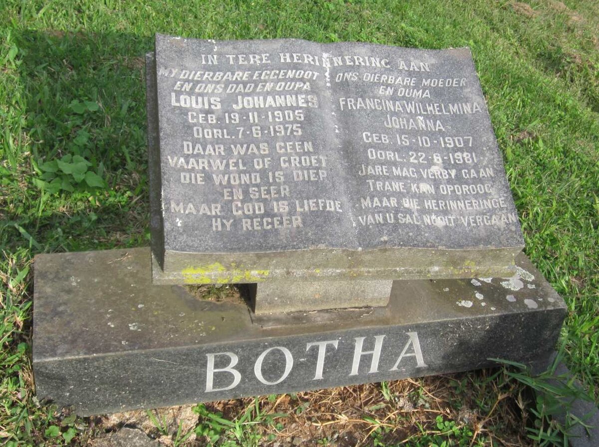 BOTHA Louis Johannes 1905-1975 &amp; Francina Wilhelmina Johanna 1907-1981