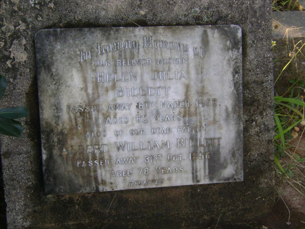 BILLETT Albert William -1956 &amp; Helen Julia -1953