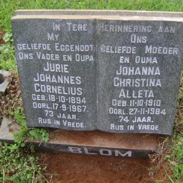 BLOM Jurie Johannes Cornelius 1894-1967 &amp; Johanna Christina Alleta 1910-1984