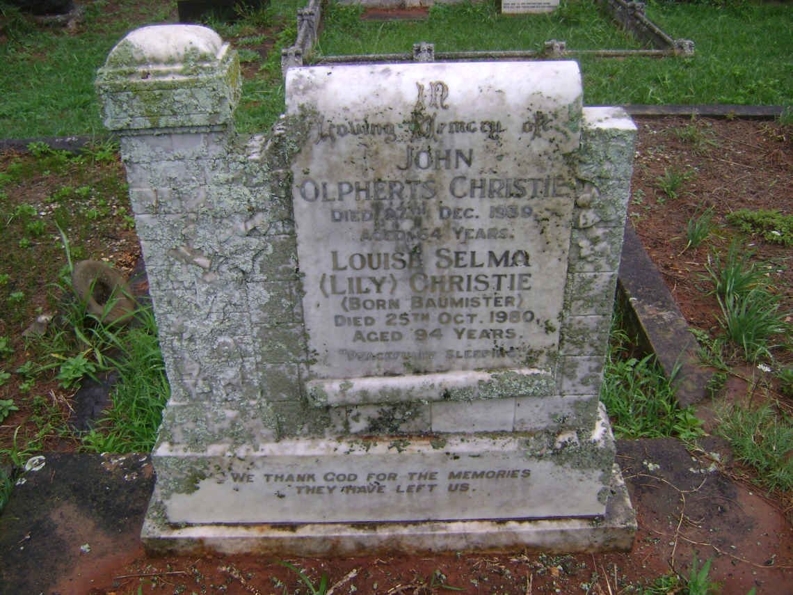 CHRISTIE John Olpherts -1939 &amp; Louise Selma BAUMISTER -1960