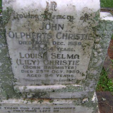 CHRISTIE John Olpherts -1939 &amp; Louise Selma BAUMISTER -1960
