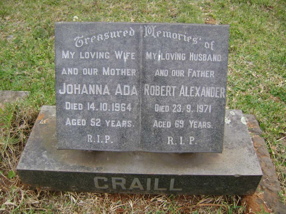 CRAILL Robert Alexander -1971 &amp; Johanna Ada -1964