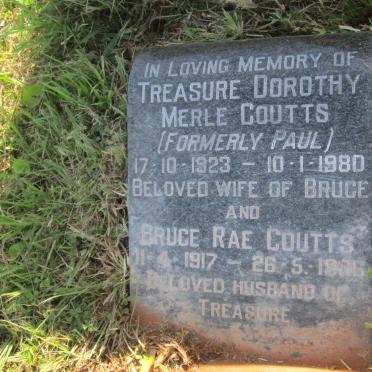 COUTTS Bruce Rae 1917-1986 &amp; Treasure Dorothy Merle formerly PAUL 1923-1980