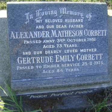 CORBETT Alexander Matheson -1951 &amp; Gertrude Emily -1974