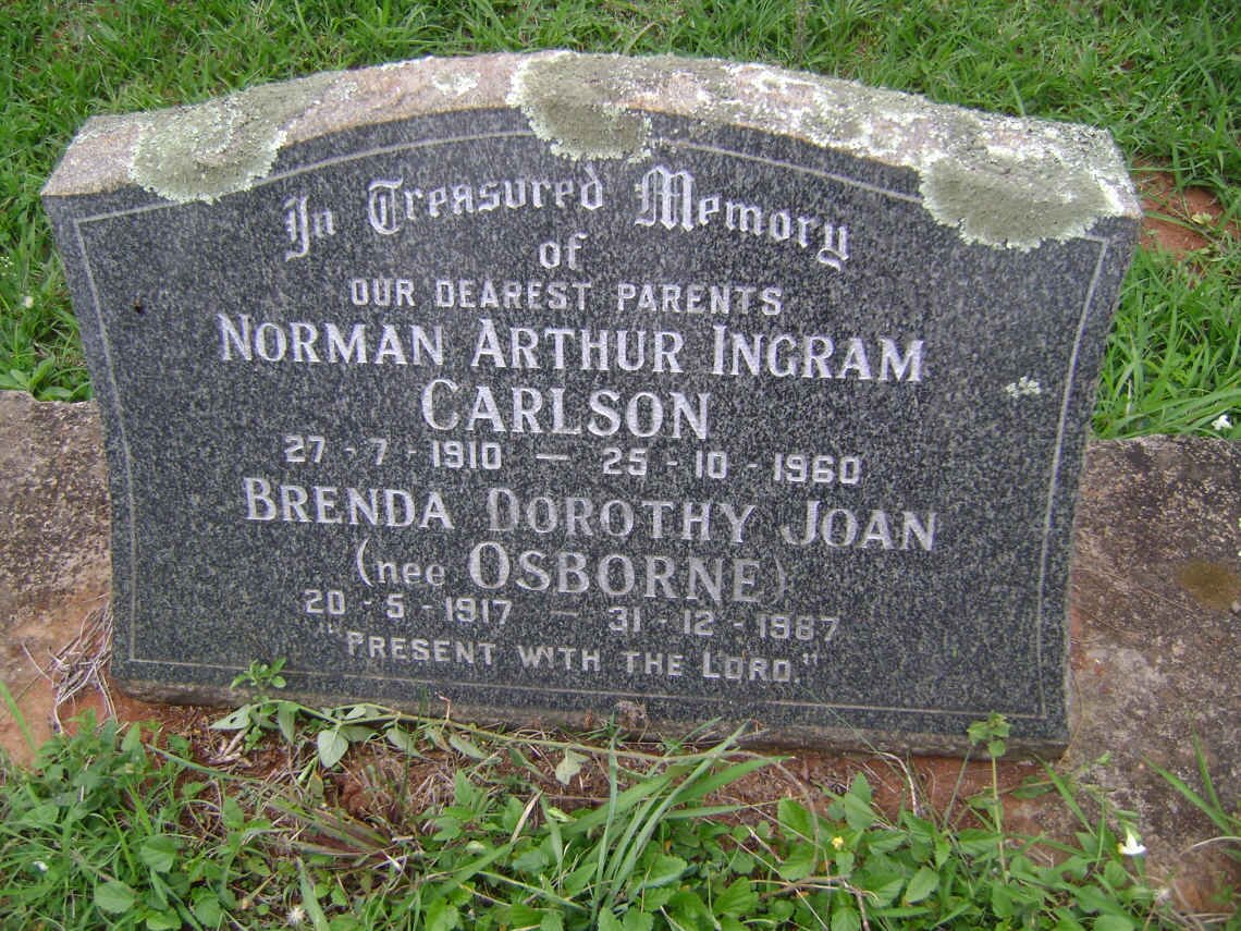 CARLSON Norman Arthur Ingram 1910-1960 &amp; Brenda Dorothy Joan OSBORNE 1917-1987