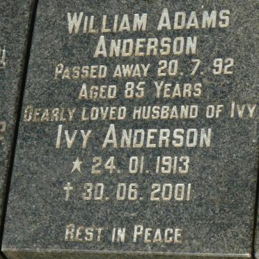 ANDERSON William Adams -1992 &amp; Ivy 1913-2001