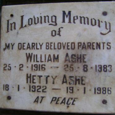 ASHE William 1916-1983 &amp; Hetty 1922-1986