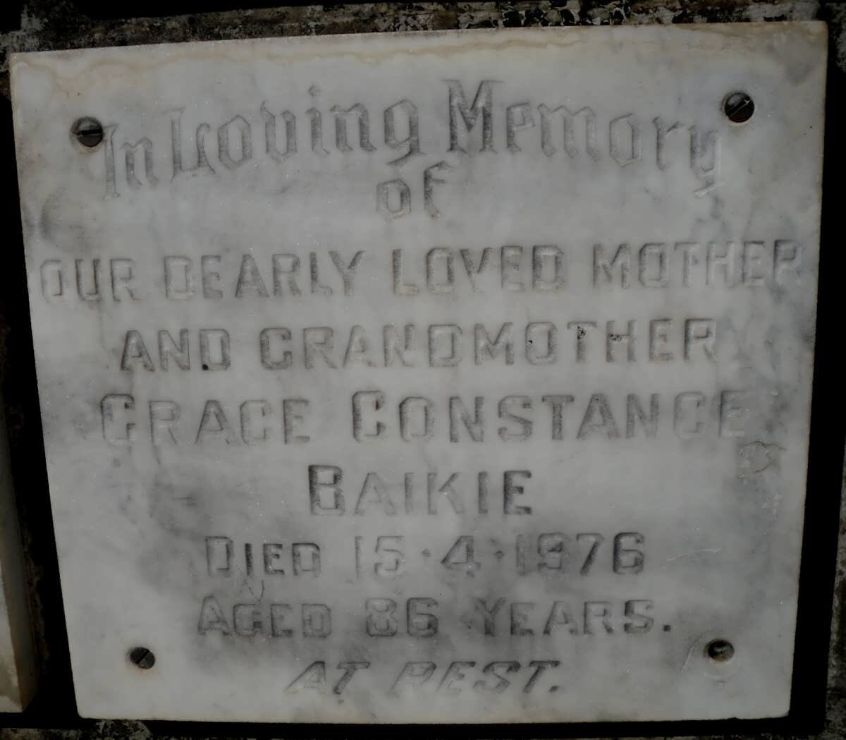 BAIKIE Grace Constance -1976