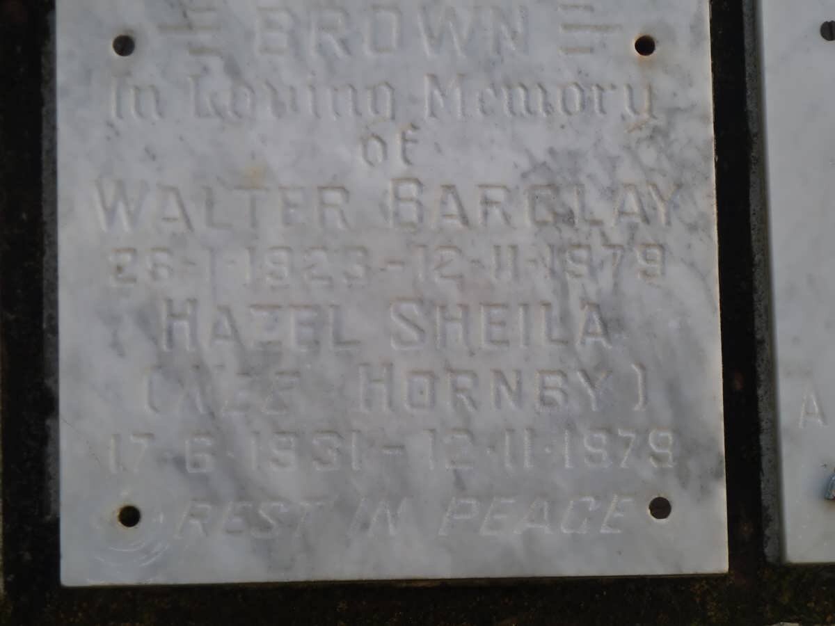 BARCLAY Walter 1923-1979 &amp; Hazel Sheila HORNBY 1931-1979