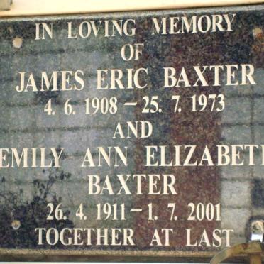 BAXTER James Eric 1908-1973 &amp; Emily Ann Elizabeth 1911-2001