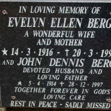 BERG John Dennis 1914-1997 &amp; Evelyn Ellen 1916-1995