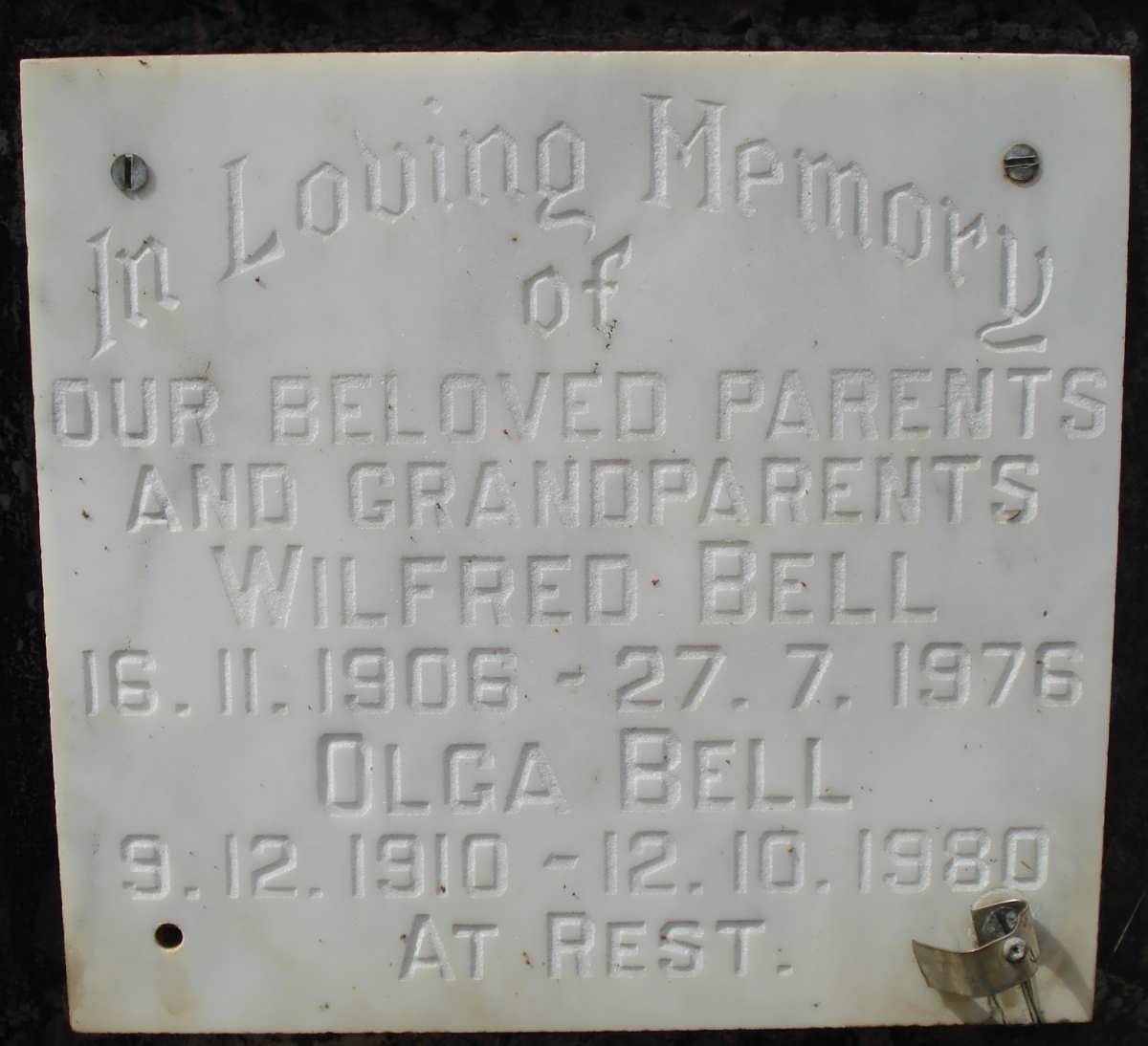 BELL Wilfred 1906-1976 &amp; Olga 1910-1980