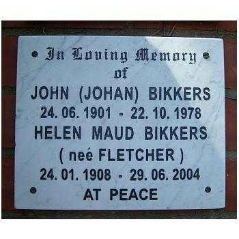 BIKKERS John 1901-1978 &amp; Helen Maud FLETCHER 1908-2004
