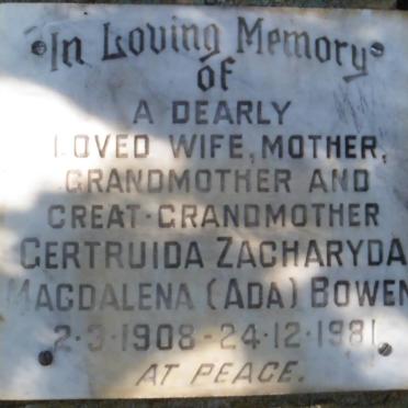 BOWEN Gertruida Zacharyda Magdalena 1908-1981