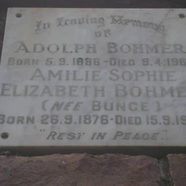 BOHMER Adolph 1886-1960 &amp; Amilie Sophie Elizabeth BUNGE 1876-1979