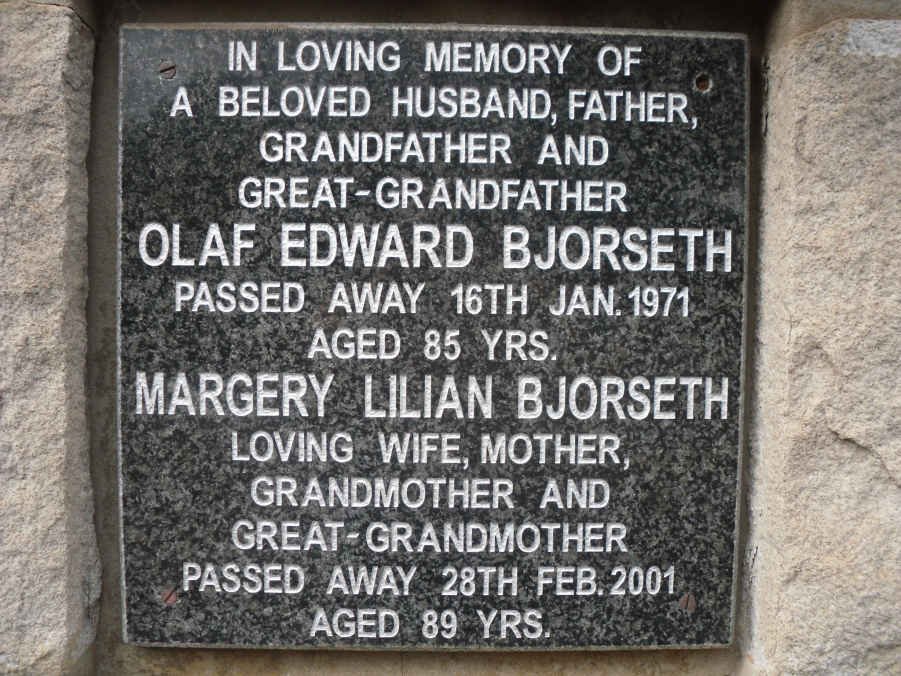 BJORSETH Olaf Edward -1971 &amp; Margery Lilian -2001