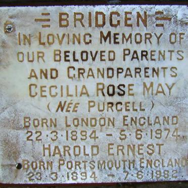 BRIDGEN Harold Ernest 1894-1982 &amp; Cecilia Rose May PURCELL 1894-1974