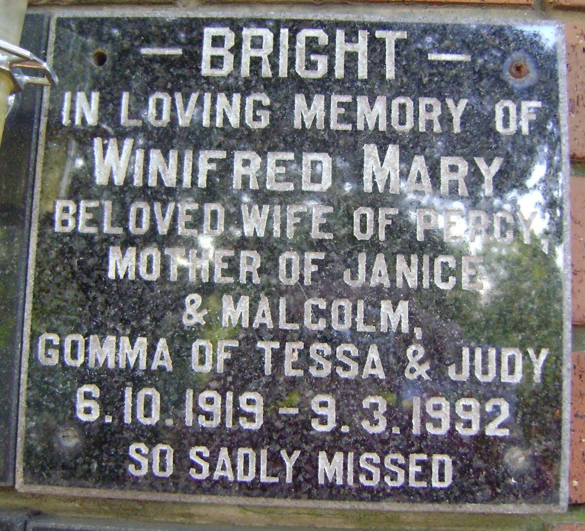 BRIGHT Winifred Mary 1919-1992