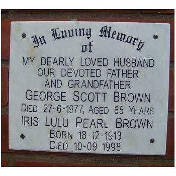 BROWN George Scott -1977 &amp; Iris Lulu Pearl 1913-1998