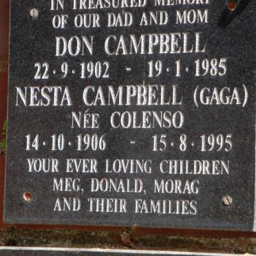 CAMPBELL Don 1902-1985 &amp; Nesta COLENSO 1906-1995