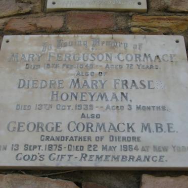 CORMACK George 1875-1964 &amp; Mary Ferguson -1949 :: HONEYMAN Diedre Mary Fraser -1939
