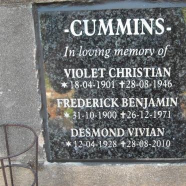 CUMMINS Frederick Benjamin 1900-1971 :: CUMMINS Violet Christian 1901-1946 :: CUMMINS Desmond Vivian 1928-2010