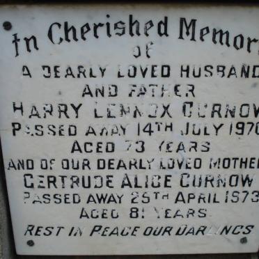 CURNOW Harry Lennox -1970 &amp; Gertrude Alice -1973