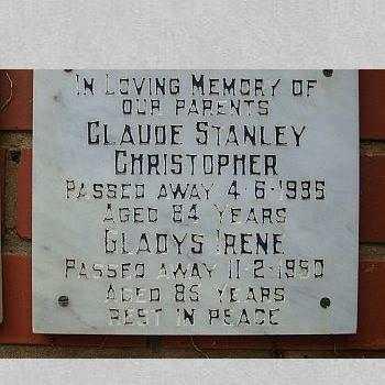 CHRISTOPHER Claude Stanley -1985 &amp; Gladys Irene -1990