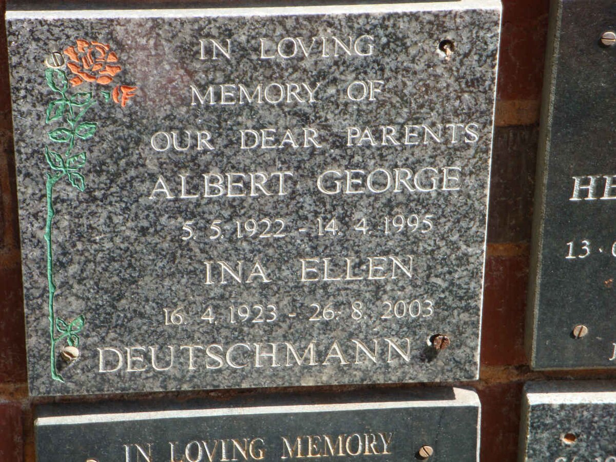 DEUTSCHMANN Albert George 1922-1995 &amp; Ina Ellen 1923-2003