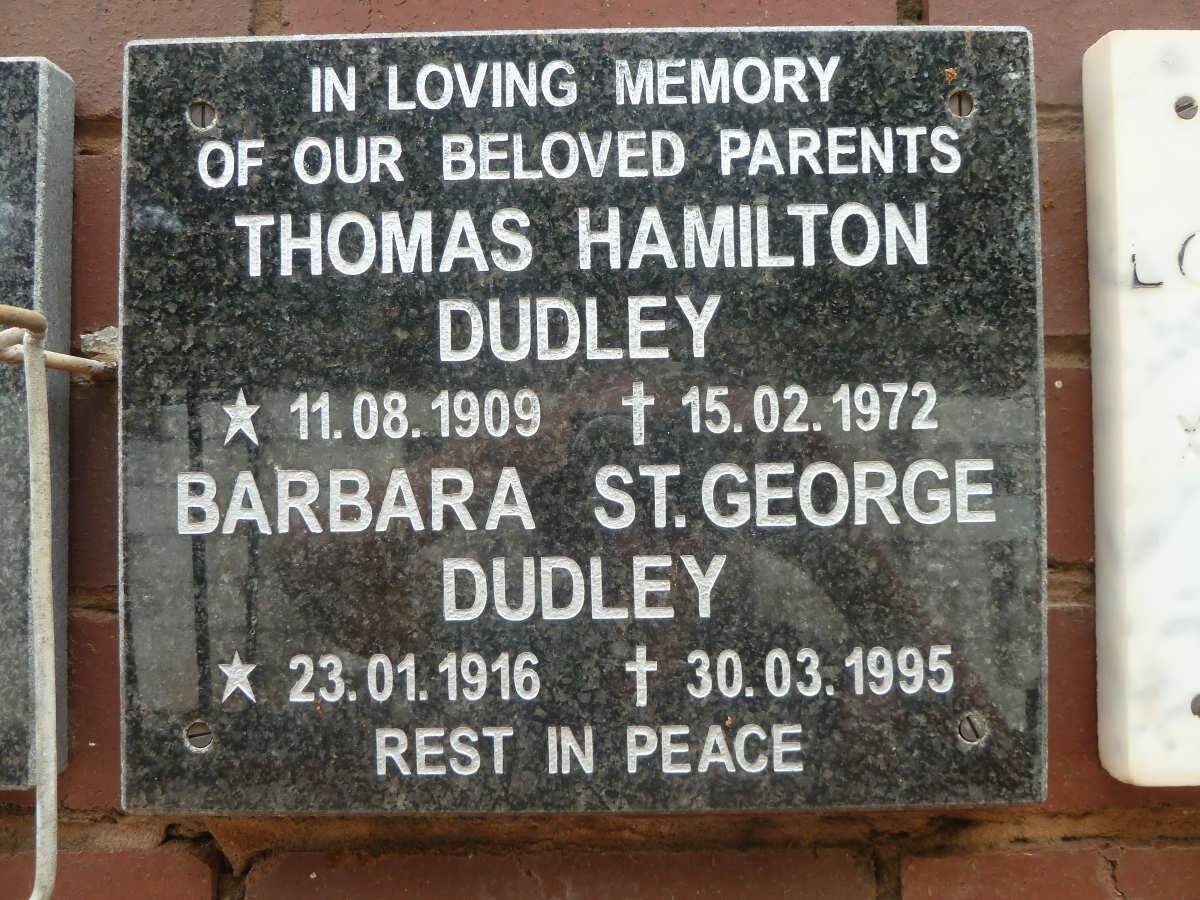DUDLEY Thomas Hamilton 1909-1972 &amp; Barbara St. George 1916-1995