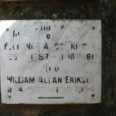 ERIKSEN William Allan 1890-1984 &amp; Florence Alice 1893-1961