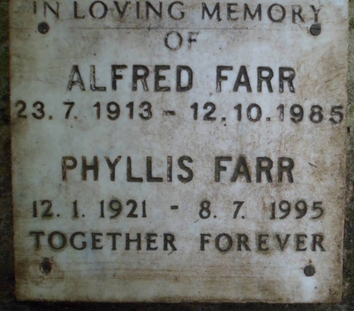 FARR Alfred 1913-1985 &amp; Phyllis 1921-1995