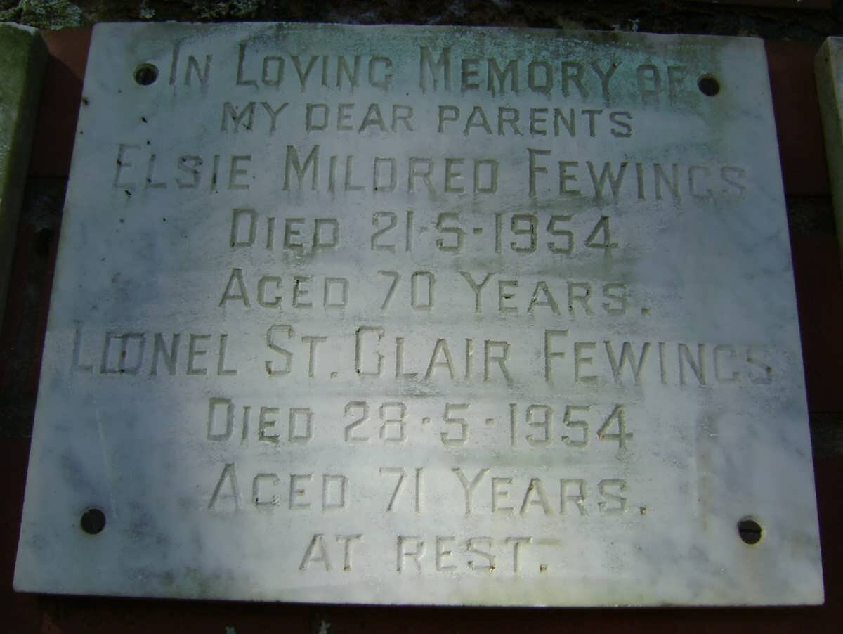 FEWINGS Lionel St. Clair -1954 &amp; Elsie Mildred -1954